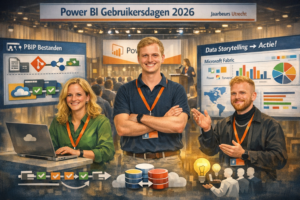 Een AI afbeelding van 3 puur ict medewerkers op de Power BI Gebruikersdagen.
